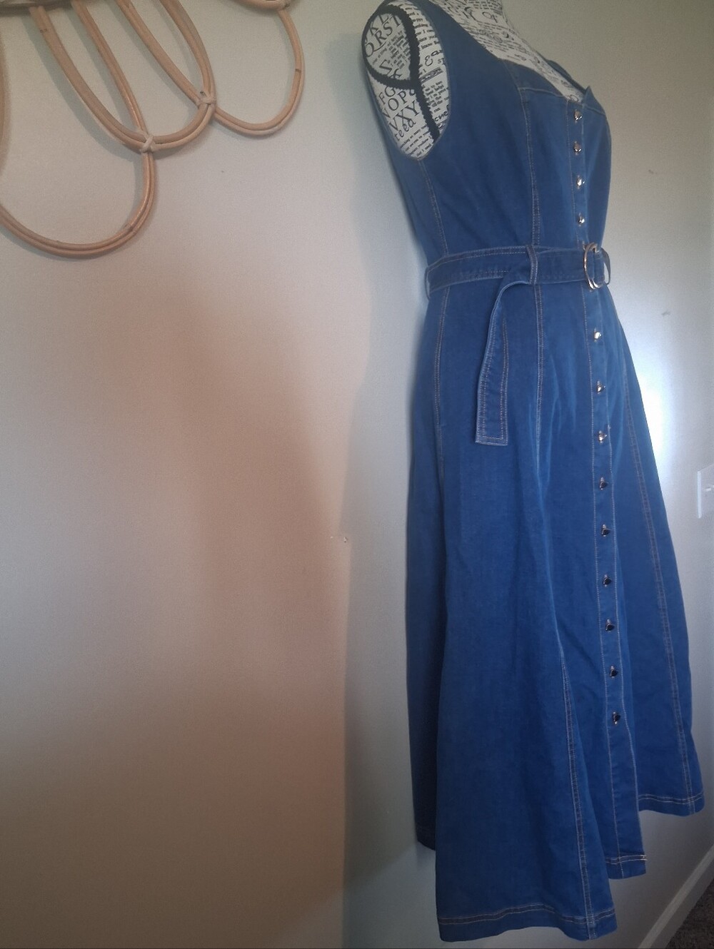 Jason Wu Sleeveless Denim Midi Dress with Belt - Blue Size 4 P2P 18 - Picture 6 of 10